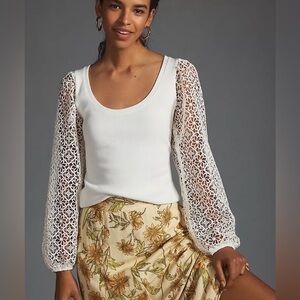 Maeve by Anthropologie Lace-Sleeve Top - Size XS